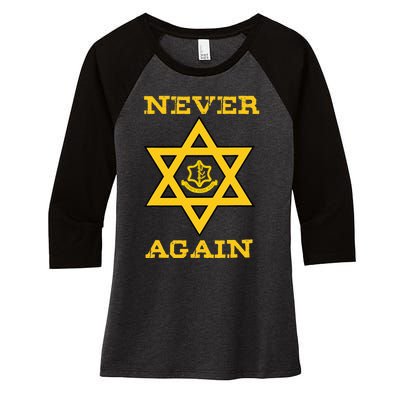 Never Again Support Israel Jewish Star Of David Idf Logo Women's Tri-Blend 3/4-Sleeve Raglan Shirt