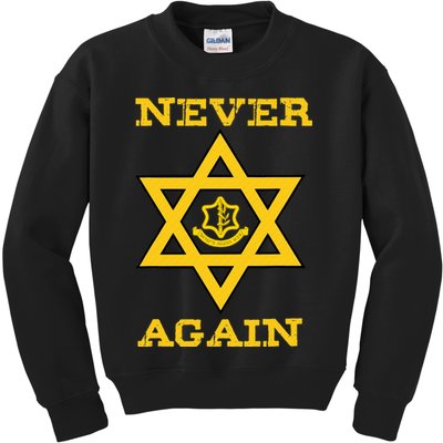 Never Again Support Israel Jewish Star Of David Idf Logo Kids Sweatshirt