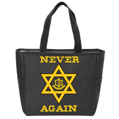 Never Again Support Israel Jewish Star Of David Idf Logo Zip Tote Bag
