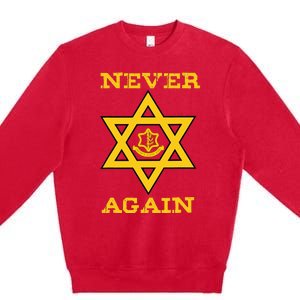 Never Again Support Israel Jewish Star Of David Idf Logo Premium Crewneck Sweatshirt