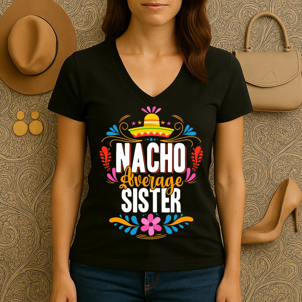 Nacho Average Sister Cinco De Mayo Mexican Matching Family Women's V-Neck T-Shirt