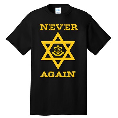 Never Again Support Israel Jewish Star Of David Idf Logo Tall T-Shirt