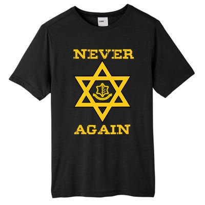 Never Again Support Israel Jewish Star Of David Idf Logo Tall Fusion ChromaSoft Performance T-Shirt