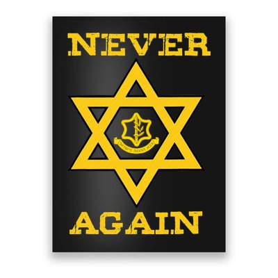 Never Again Support Israel Jewish Star Of David Idf Logo Poster