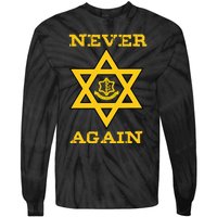 Never Again Support Israel Jewish Star Of David Idf Logo Tie-Dye Long Sleeve Shirt