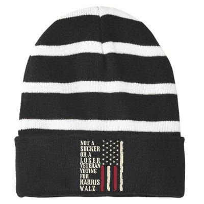 Not A Sucker Or A Loser Veterans Voting For Harris Walz 2024 Striped Beanie with Solid Band