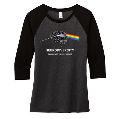 Neurodiversity Autism Spectrum ASD ADHD Rainbow Brain Women's Tri-Blend 3/4-Sleeve Raglan Shirt