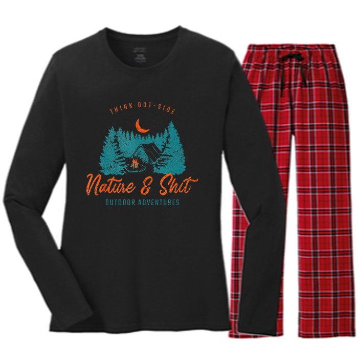 Nature And Shit Hiking Camping Nature Lover Women's Long Sleeve Flannel Pajama Set 