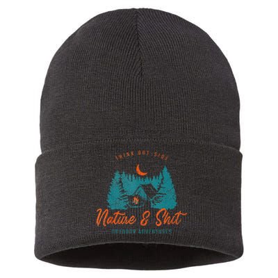 Nature And Shit Hiking Camping Nature Lover Sustainable Knit Beanie