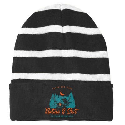 Nature And Shit Hiking Camping Nature Lover Striped Beanie with Solid Band