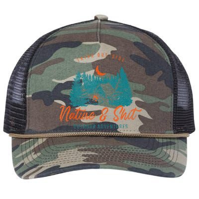 Nature And Shit Hiking Camping Nature Lover Retro Rope Trucker Hat Cap