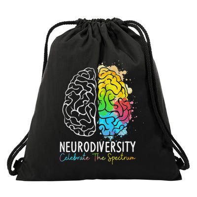 Neurodiversity Autism Spectrum Asd Adhd Rainbow Brain Drawstring Bag