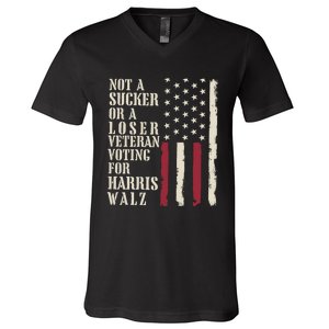 Not A Sucker Or A Loser Veterans Voting For Harris Walz 2024 V-Neck T-Shirt