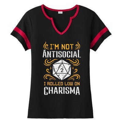 Not Anti Social Low Charisma Funny Rpg Gamer Ladies Halftime Notch Neck Tee