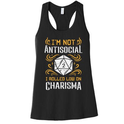 Not Anti Social Low Charisma Funny Rpg Gamer Women's Racerback Tank