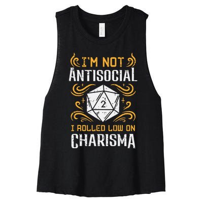 Not Anti Social Low Charisma Funny Rpg Gamer Women's Racerback Cropped Tank