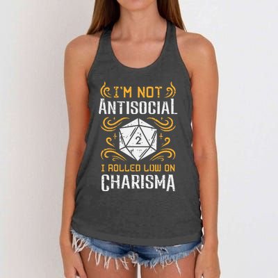 Not Anti Social Low Charisma Funny Rpg Gamer Women's Knotted Racerback Tank