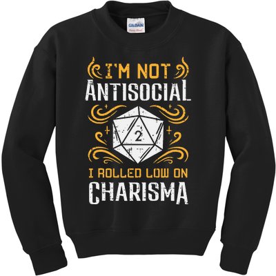 Not Anti Social Low Charisma Funny Rpg Gamer Kids Sweatshirt