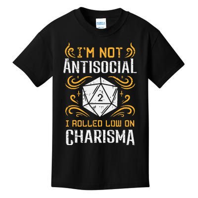 Not Anti Social Low Charisma Funny Rpg Gamer Kids T-Shirt