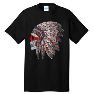 Native American Skull Feathers Tall T-Shirt