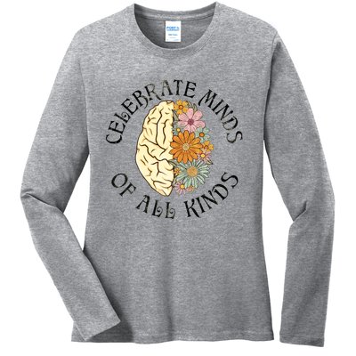 Neurodiversity Autism Spectrum ASD ADHD Rainbow Brain Ladies Long Sleeve Shirt