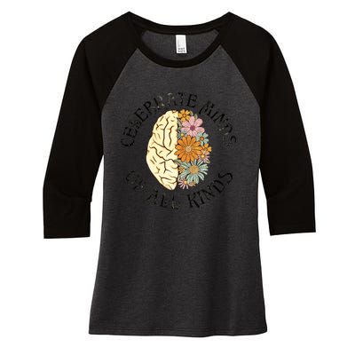 Neurodiversity Autism Spectrum ASD ADHD Rainbow Brain Women's Tri-Blend 3/4-Sleeve Raglan Shirt