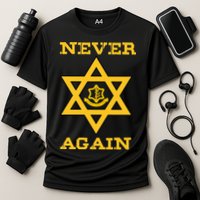 Never Again Support Israel Jewish Star Of David Idf Logo Cooling Performance Crew T-Shirt