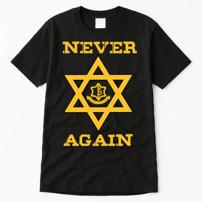 Never Again Support Israel Jewish Star Of David Idf Logo Tall T-Shirt
