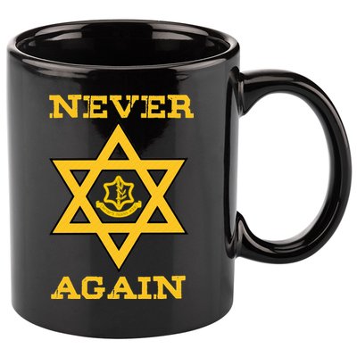 Never Again Support Israel Jewish Star Of David Idf Logo 11oz C Handle Ceramic Mug