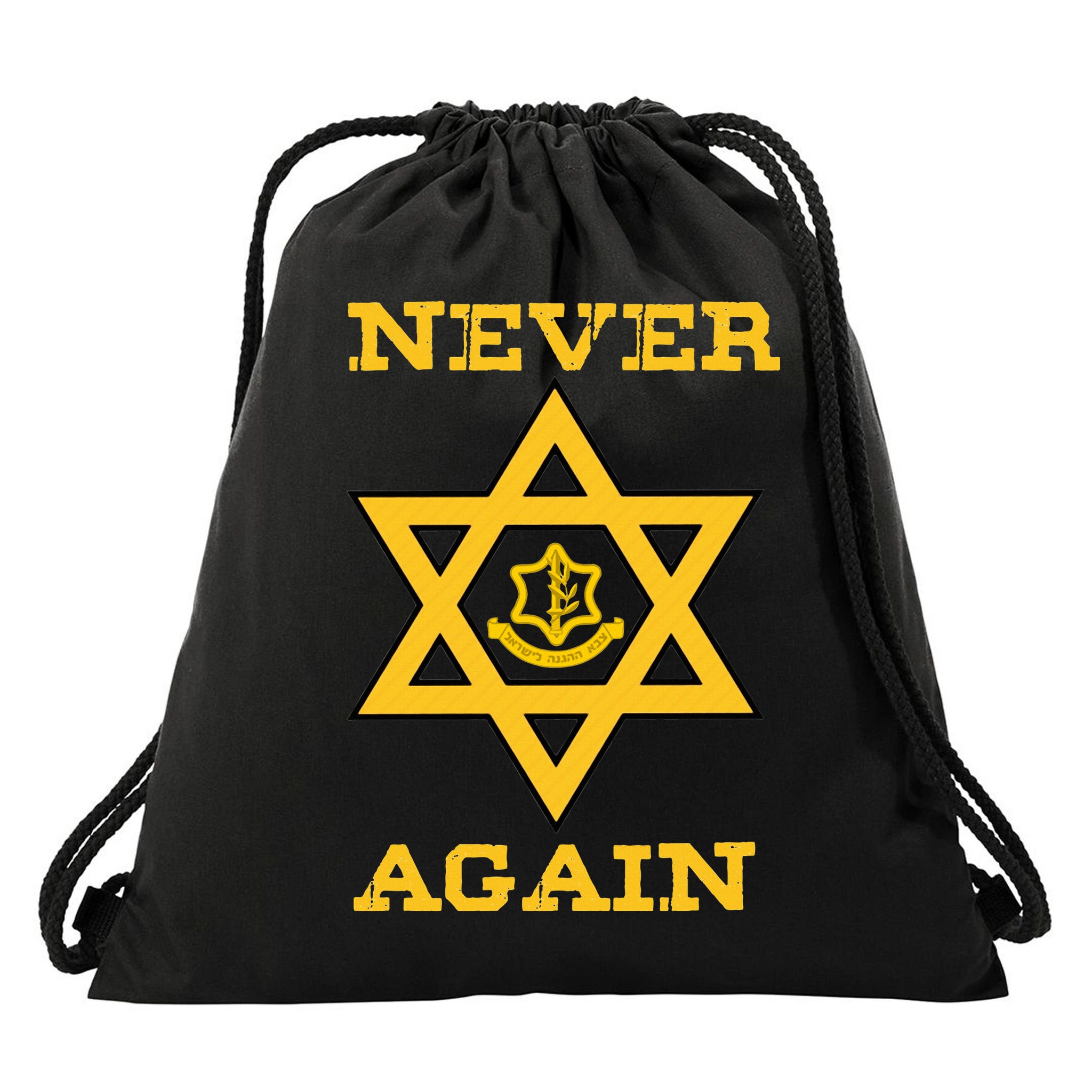 Never Again Support Israel Jewish Star Of David Idf Logo Drawstring Bag