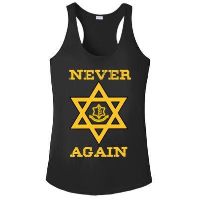 Never Again Support Israel Jewish Star Of David Idf Logo Ladies PosiCharge Competitor Racerback Tank