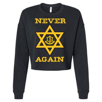 Never Again Support Israel Jewish Star Of David Idf Logo Cropped Pullover Crew
