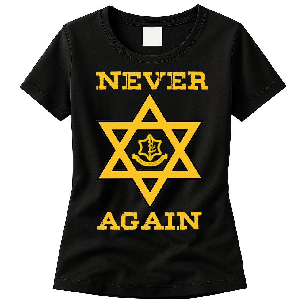 Never Again Support Israel Jewish Star Of David Idf Logo Womens T-Shirt