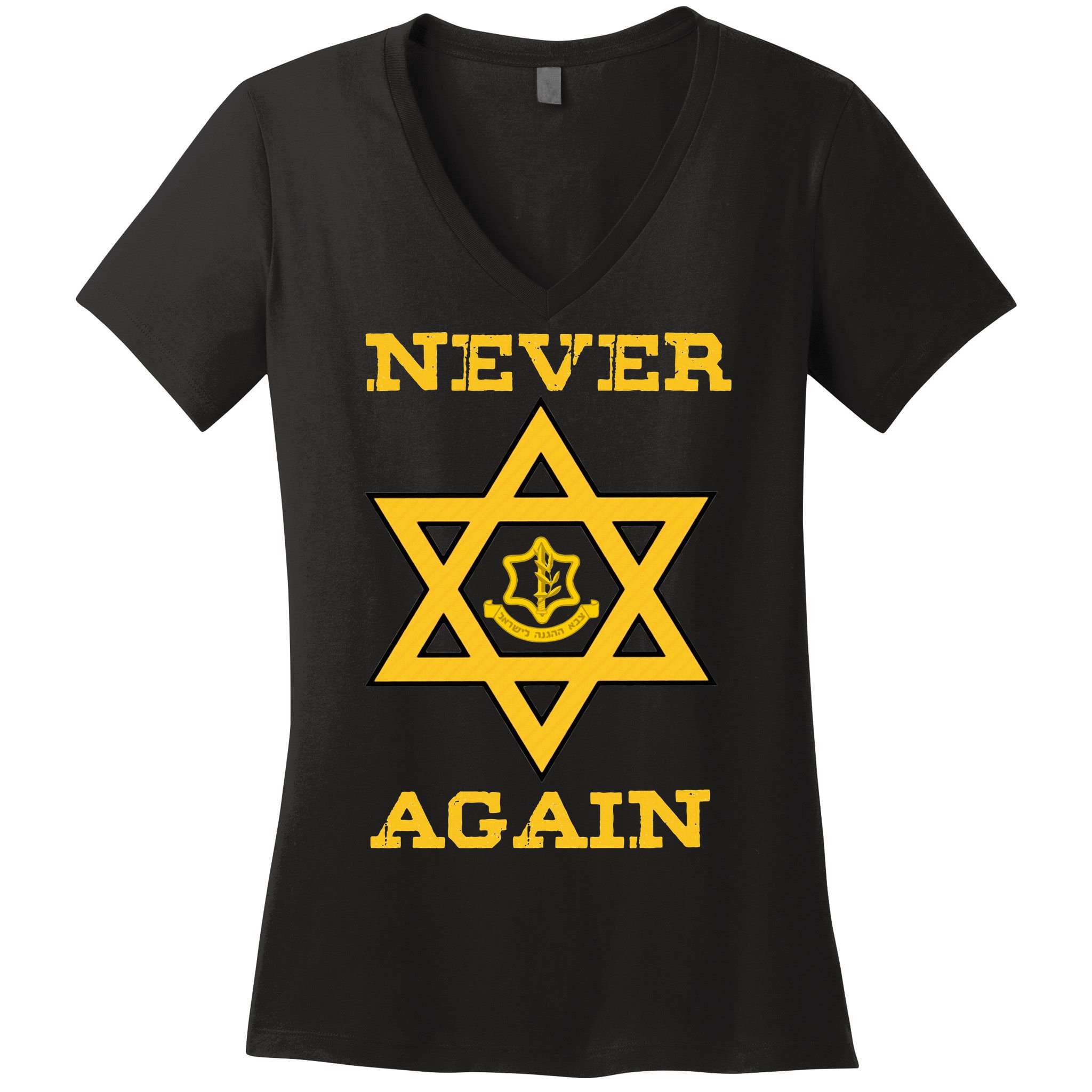 Never Again Support Israel Jewish Star Of David Idf Logo Women's V-Neck T-Shirt