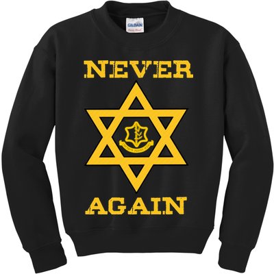 Never Again Support Israel Jewish Star Of David Idf Logo Kids Sweatshirt