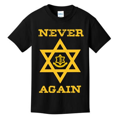 Never Again Support Israel Jewish Star Of David Idf Logo Kids T-Shirt