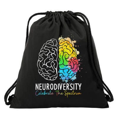 Neurodiversity Autism Spectrum Asd Adhd Rainbow Brain Drawstring Bag