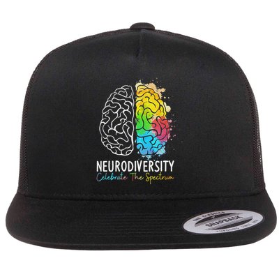 Neurodiversity Autism Spectrum Asd Adhd Rainbow Brain Flat Bill Trucker Hat