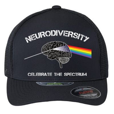 Neurodiversity Autism Spectrum Asd Adhd Rainbow Brain Gift Flexfit Unipanel Trucker Cap