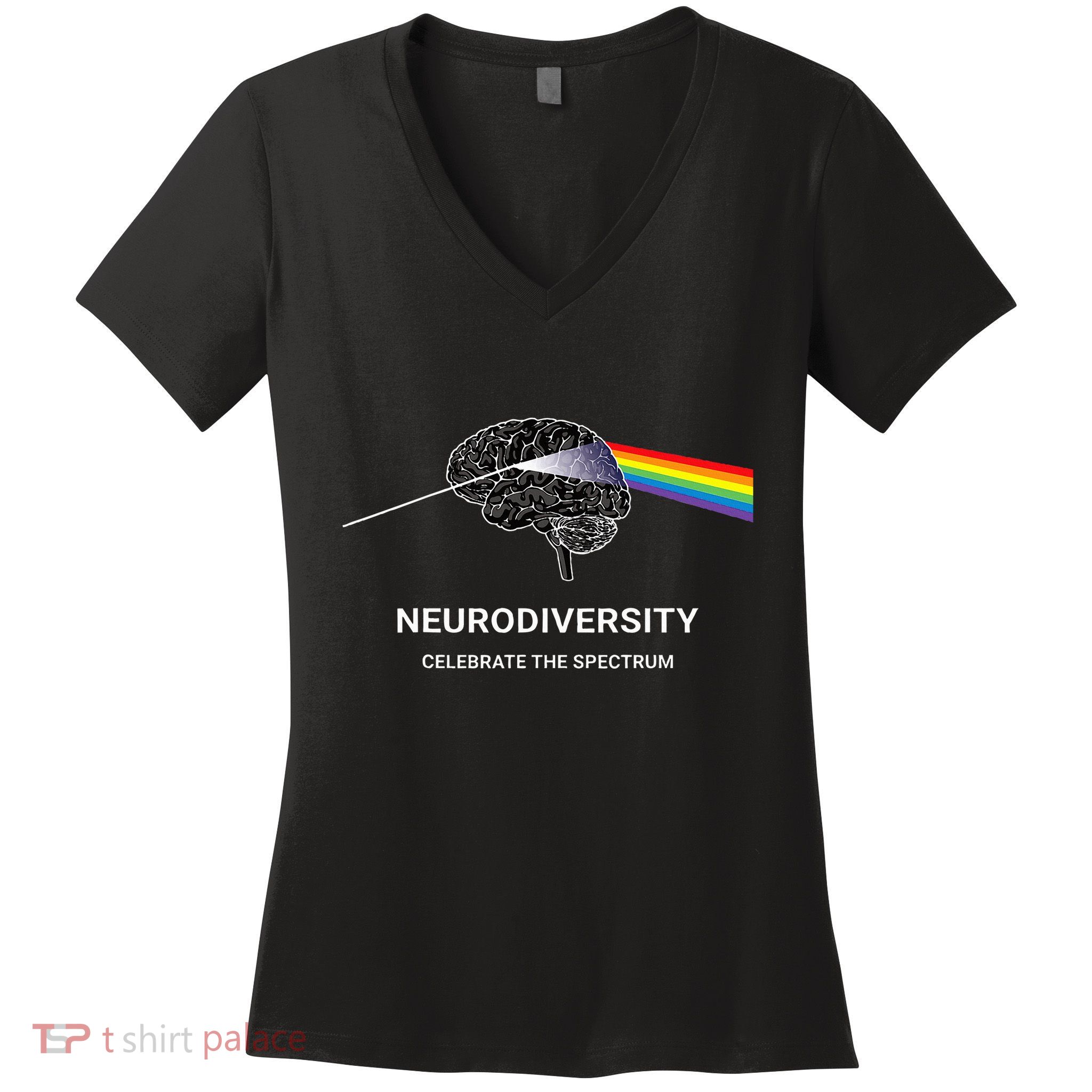 Neurodiversity Autism Spectrum Asd Adhd Rainbow Brain Women's V-Neck T-Shirt