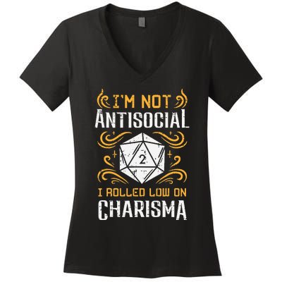 Not Anti Social Low Charisma Funny RPG Gamer Women's V-Neck T-Shirt