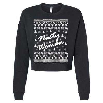 Nasty Woman Ugly Christmas Sweater Design Hillary Clinton Cropped Pullover Crew