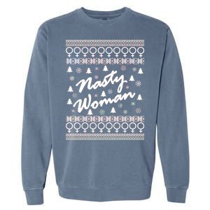 Nasty Woman Ugly Christmas Sweater Design Hillary Clinton Garment-Dyed Sweatshirt