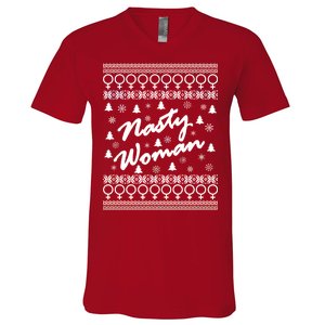 Nasty Woman Ugly Christmas Sweater Design Hillary Clinton V-Neck T-Shirt