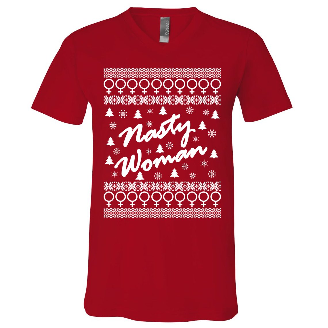 Nasty Woman Ugly Christmas Sweater Design Hillary Clinton V-Neck T-Shirt