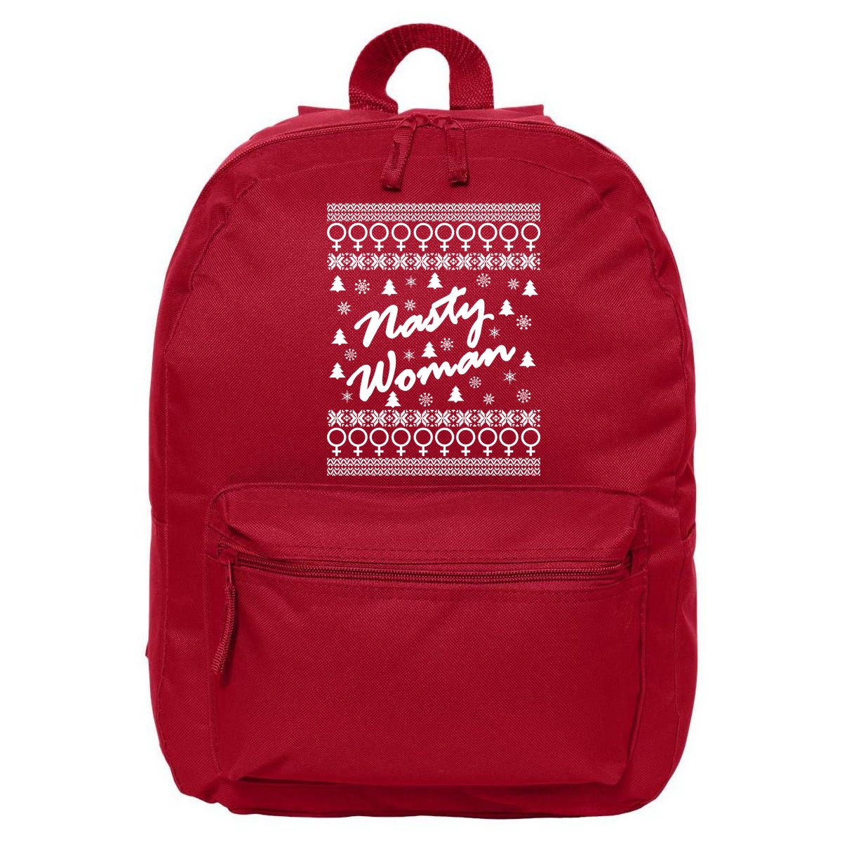 Nasty Woman Ugly Christmas Sweater Design Hillary Clinton 16 in Basic Backpack