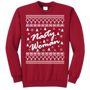 Nasty Woman Ugly Christmas Sweater Design Hillary Clinton Tall Sweatshirt