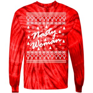 Nasty Woman Ugly Christmas Sweater Design Hillary Clinton Tie-Dye Long Sleeve Shirt