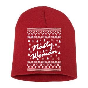 Nasty Woman Ugly Christmas Sweater Design Hillary Clinton Short Acrylic Beanie