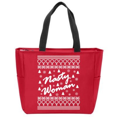 Nasty Woman Ugly Christmas Sweater Design Hillary Clinton Zip Tote Bag